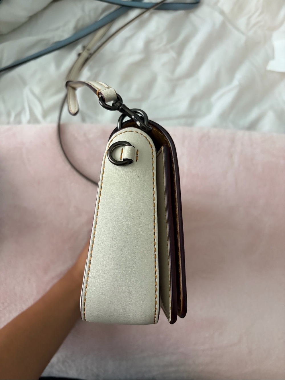 Cream Coach Classic Leather Crossbody Bags in Cream and Blue - Picture 3 of 8